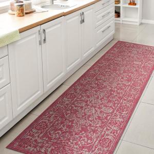 JONATHAN Y Weave Floral Indoor Outdoor Area Rug 5X8 Teal/Gray, Tela Bohemian Textured for Backyard, Patio, Porch, Easy-Cleaning, High Traffic, Pet-Friendly, Non-Shedding (SMB100C-5)(Fuchsia/Light Gray)