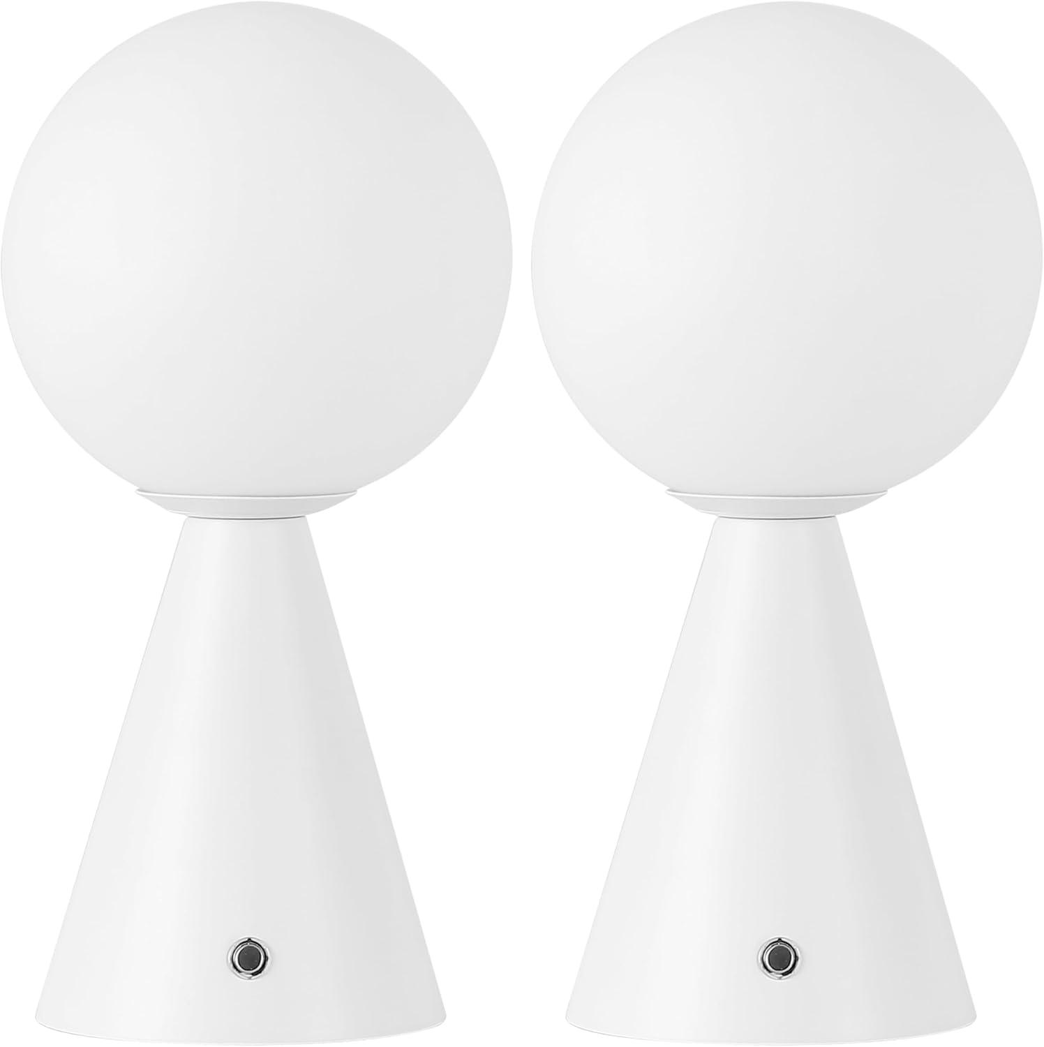 image:imageJONATHAN Y 1175 Yellow Macie Modern Globe Cordless Table Lamp Set of 2 Rechargeable Dimmable Integrated LED Touch Sensor Bedside Lamp White Frosted Glass Shade JYL7159ASET2White