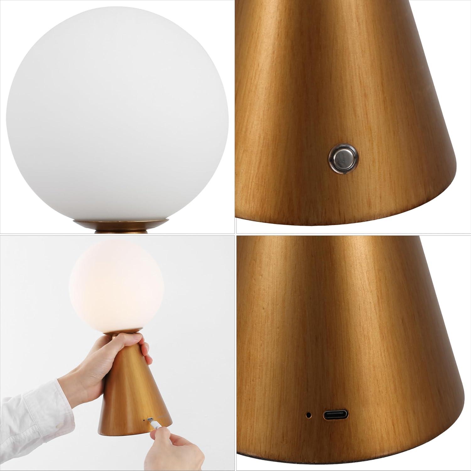 image:imageJONATHAN Y 1175 Yellow Macie Modern Globe Cordless Table Lamp Set of 2 Rechargeable Dimmable Integrated LED Touch Sensor Bedside Lamp White Frosted Glass Shade JYL7159ASET2Antique Gold