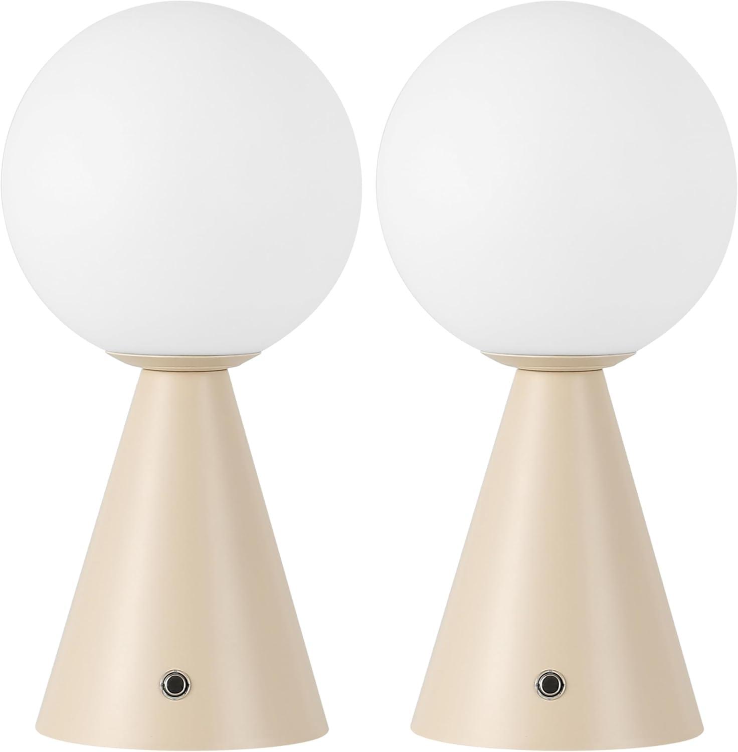 image:imageJONATHAN Y 1175 Yellow Macie Modern Globe Cordless Table Lamp Set of 2 Rechargeable Dimmable Integrated LED Touch Sensor Bedside Lamp White Frosted Glass Shade JYL7159ASET2Almond