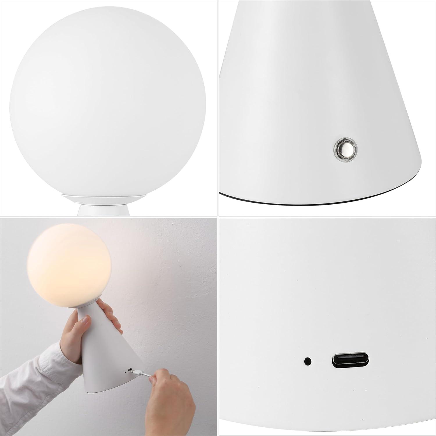 image:imageJONATHAN Y 1175 Yellow Macie Modern Globe Cordless Table Lamp Set of 2 Rechargeable Dimmable Integrated LED Touch Sensor Bedside Lamp White Frosted Glass Shade JYL7159ASET2White