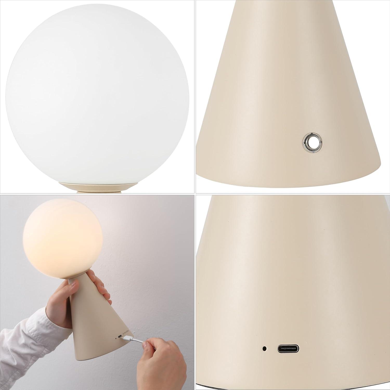image:imageJONATHAN Y 1175 Yellow Macie Modern Globe Cordless Table Lamp Set of 2 Rechargeable Dimmable Integrated LED Touch Sensor Bedside Lamp White Frosted Glass Shade JYL7159ASET2Almond
