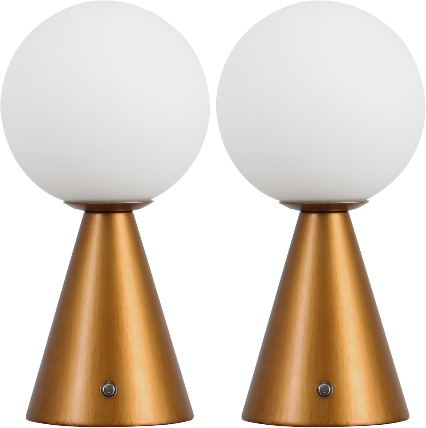 image:imageJONATHAN Y 1175 Yellow Macie Modern Globe Cordless Table Lamp Set of 2 Rechargeable Dimmable Integrated LED Touch Sensor Bedside Lamp White Frosted Glass Shade JYL7159ASET2Antique Gold
