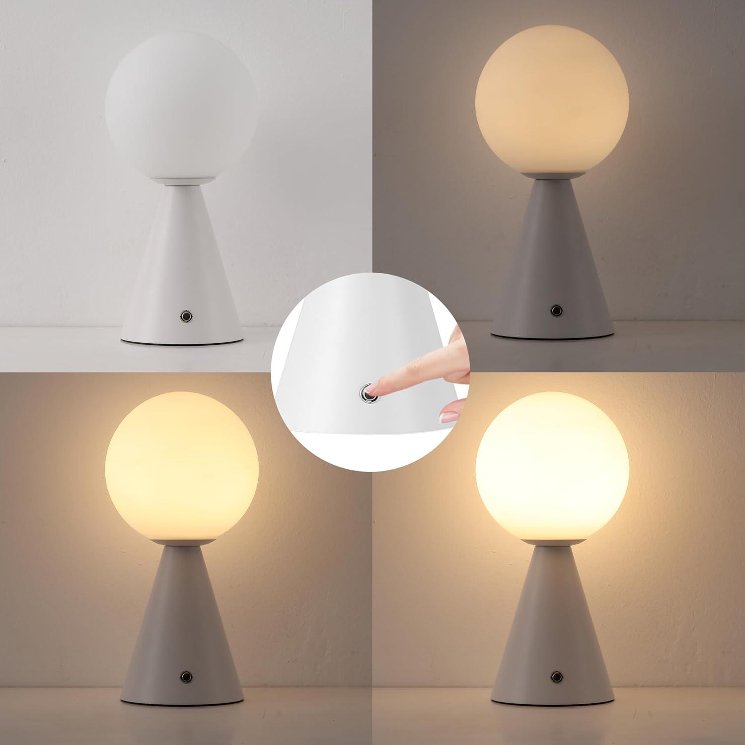 image:imageJONATHAN Y 1175 Yellow Macie Modern Globe Cordless Table Lamp Set of 2 Rechargeable Dimmable Integrated LED Touch Sensor Bedside Lamp White Frosted Glass Shade JYL7159ASET2White
