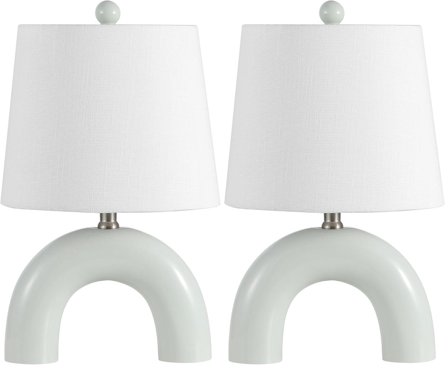 image:imageJONATHAN Y 1775 Almond Modern Ceramic Arch Table Lamp Set of 2 for Bedroom Scandinavian Minimalist Bedside Lamps with White Linen Shade LED Bulbs Included JYL5503ASET2Blue Gray