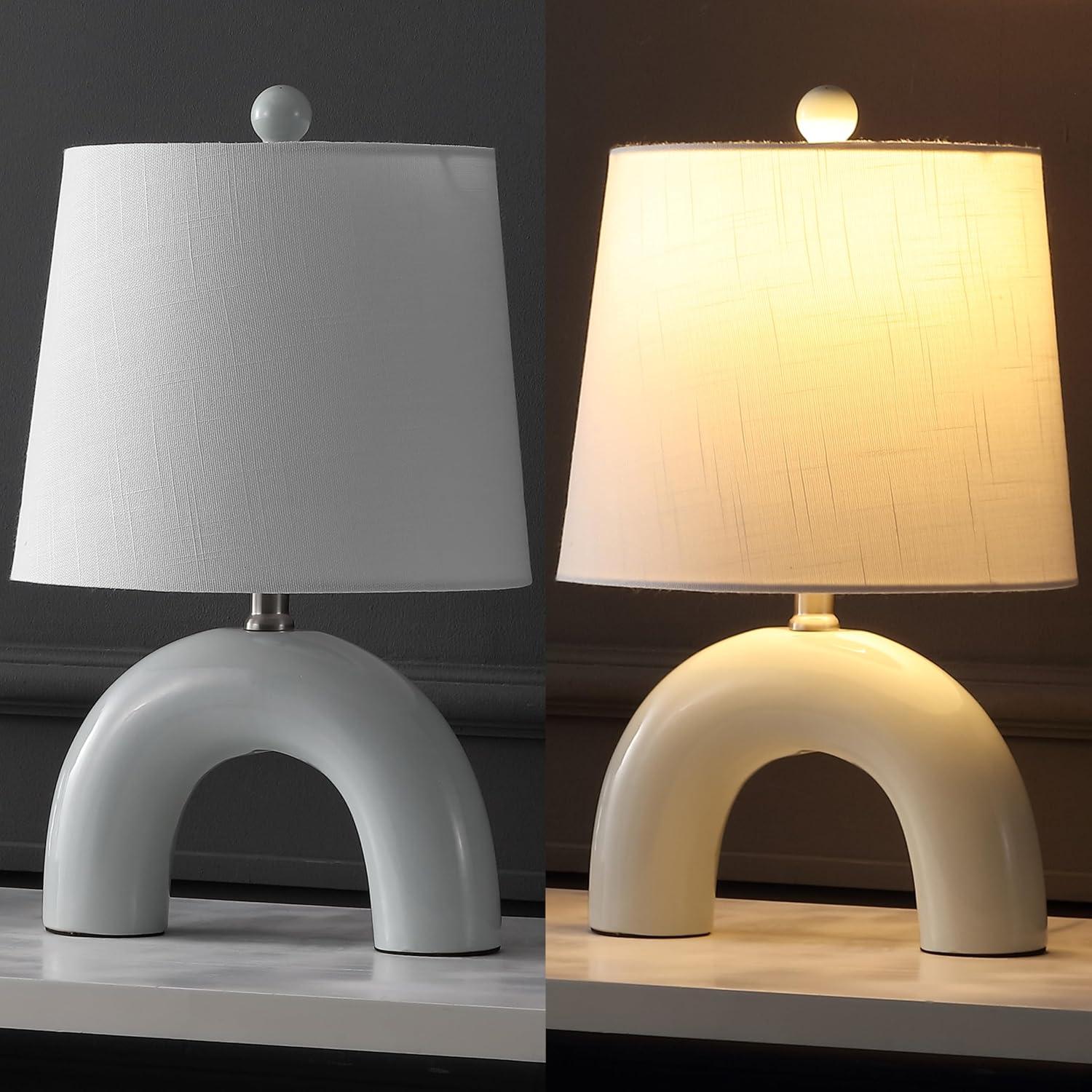 image:imageJONATHAN Y 1775 Almond Modern Ceramic Arch Table Lamp Set of 2 for Bedroom Scandinavian Minimalist Bedside Lamps with White Linen Shade LED Bulbs Included JYL5503ASET2Blue Gray