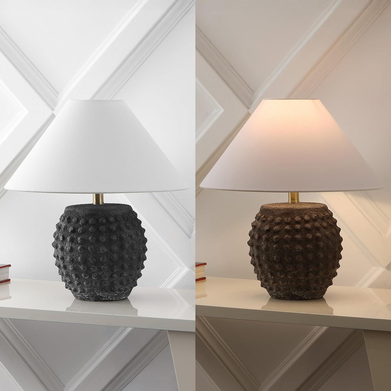 image:imageJONATHAN Y 1825 Matte Black Ceramic Hobnail Table Lamp Set of 2 for Bedroom Modern Minimalist Farmhouse Bedside Nightstand Lamps White Linen Shade LED Bulbs Included JYL5601ASET2Matte Black