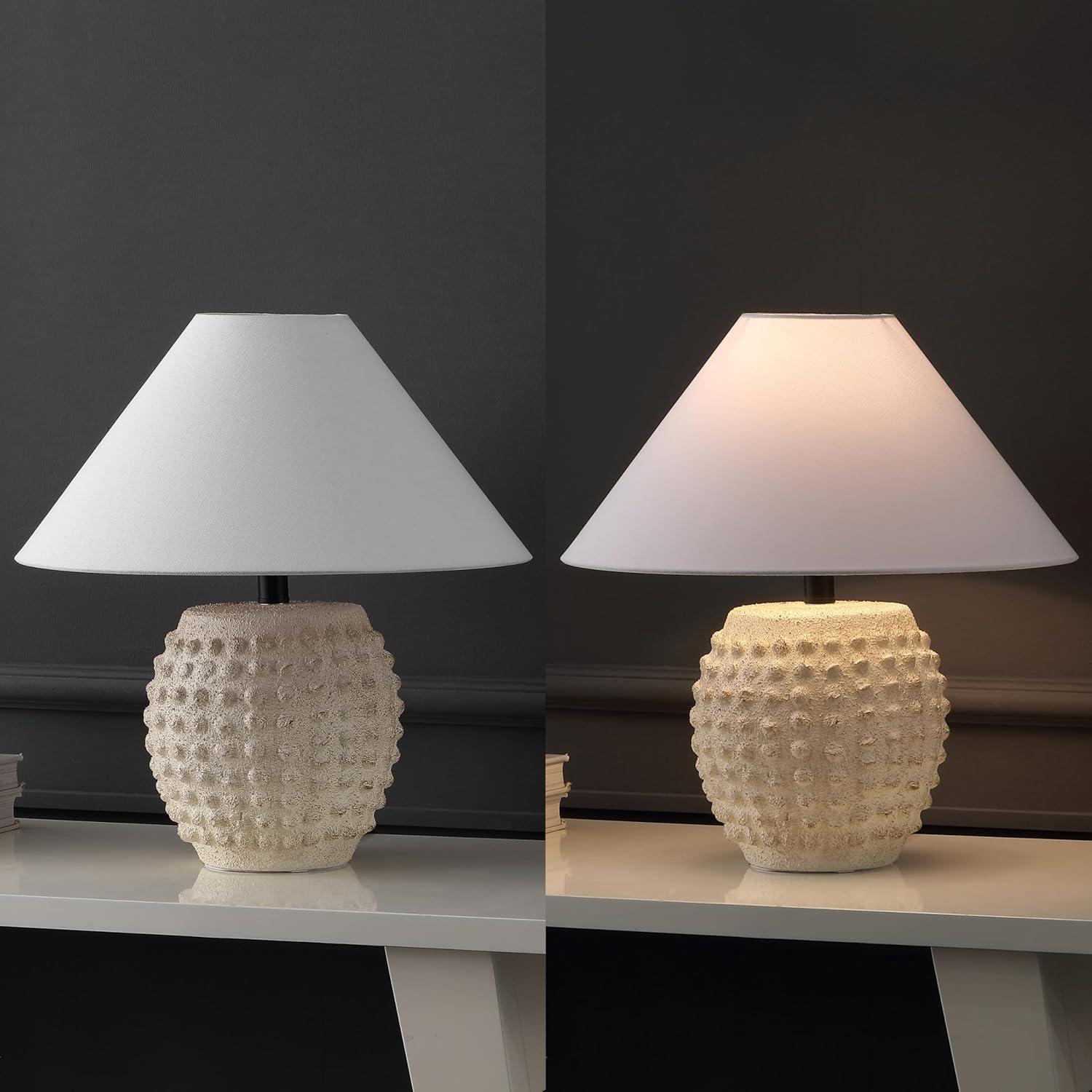 image:imageJONATHAN Y 1825 Matte Black Ceramic Hobnail Table Lamp Set of 2 for Bedroom Modern Minimalist Farmhouse Bedside Nightstand Lamps White Linen Shade LED Bulbs Included JYL5601ASET2Matte Cream