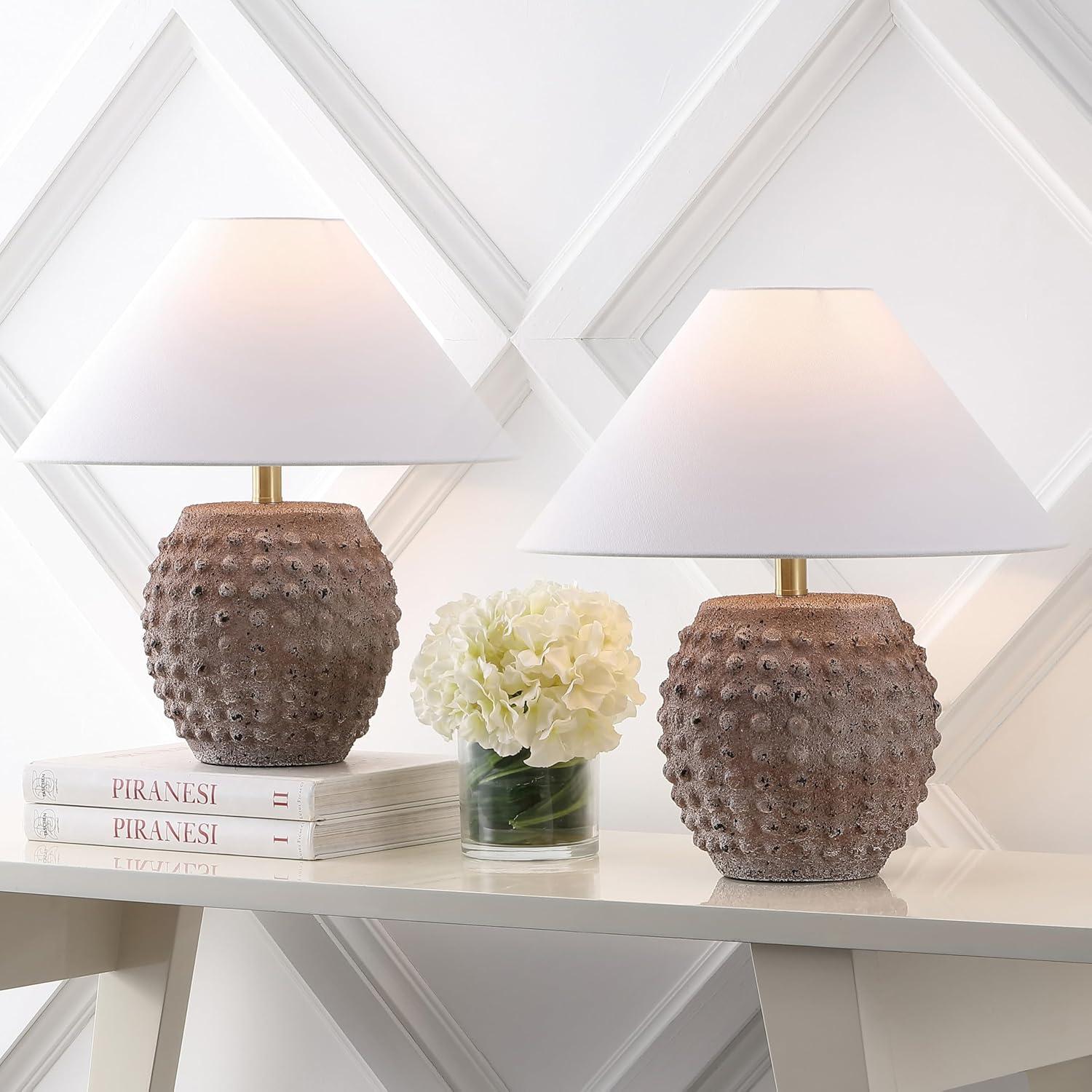 image:imageJONATHAN Y 1825 Matte Black Ceramic Hobnail Table Lamp Set of 2 for Bedroom Modern Minimalist Farmhouse Bedside Nightstand Lamps White Linen Shade LED Bulbs Included JYL5601ASET2Matte Taupe