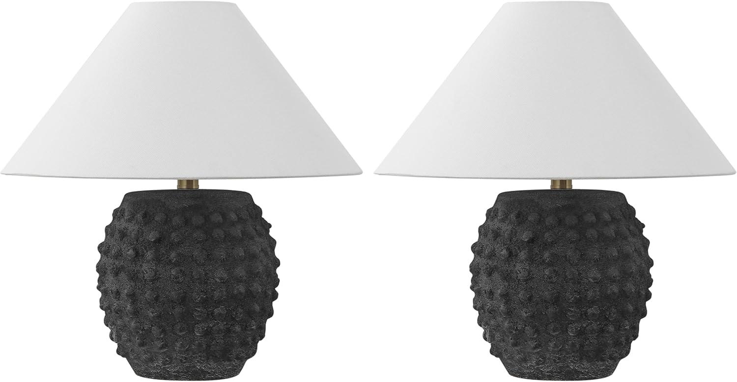 image:imageJONATHAN Y 1825 Matte Black Ceramic Hobnail Table Lamp Set of 2 for Bedroom Modern Minimalist Farmhouse Bedside Nightstand Lamps White Linen Shade LED Bulbs Included JYL5601ASET2Matte Black