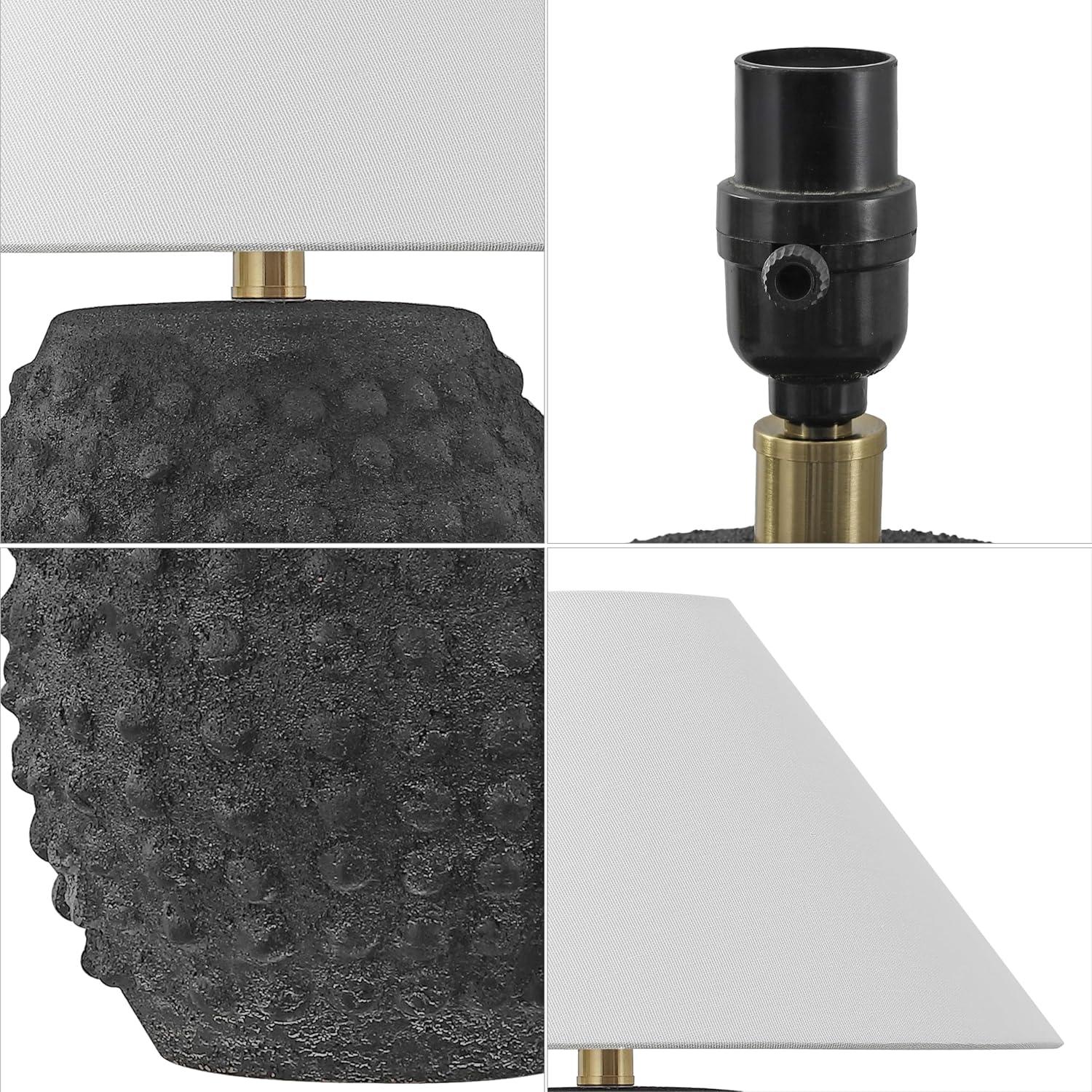 image:imageJONATHAN Y 1825 Matte Black Ceramic Hobnail Table Lamp Set of 2 for Bedroom Modern Minimalist Farmhouse Bedside Nightstand Lamps White Linen Shade LED Bulbs Included JYL5601ASET2Matte Black