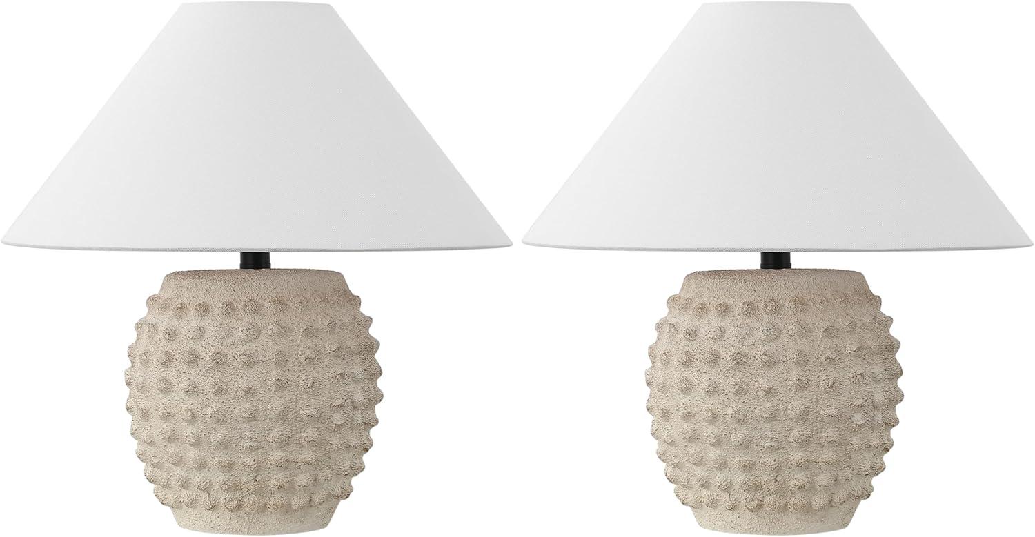 image:imageJONATHAN Y 1825 Matte Black Ceramic Hobnail Table Lamp Set of 2 for Bedroom Modern Minimalist Farmhouse Bedside Nightstand Lamps White Linen Shade LED Bulbs Included JYL5601ASET2Matte Cream