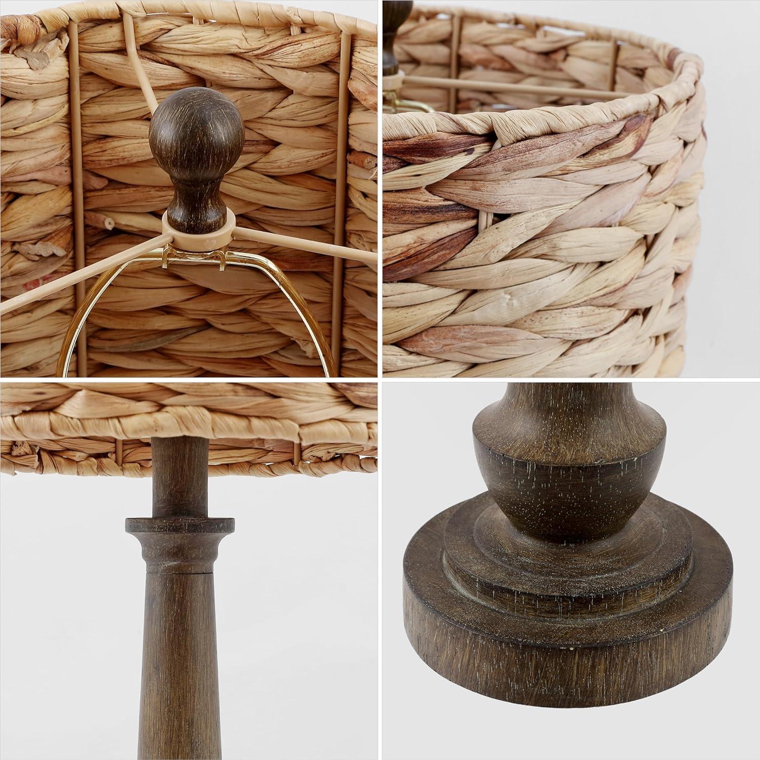 image:imageJONATHAN Y 2125 Brown Wood Finish Resin Table Lamp Set of 2 Rustic Farmhouse Handwoven Water Hyacinth Shade Bohemian Bedside Lamp for Living Room LED Bulbs Included JYL4052ASET2