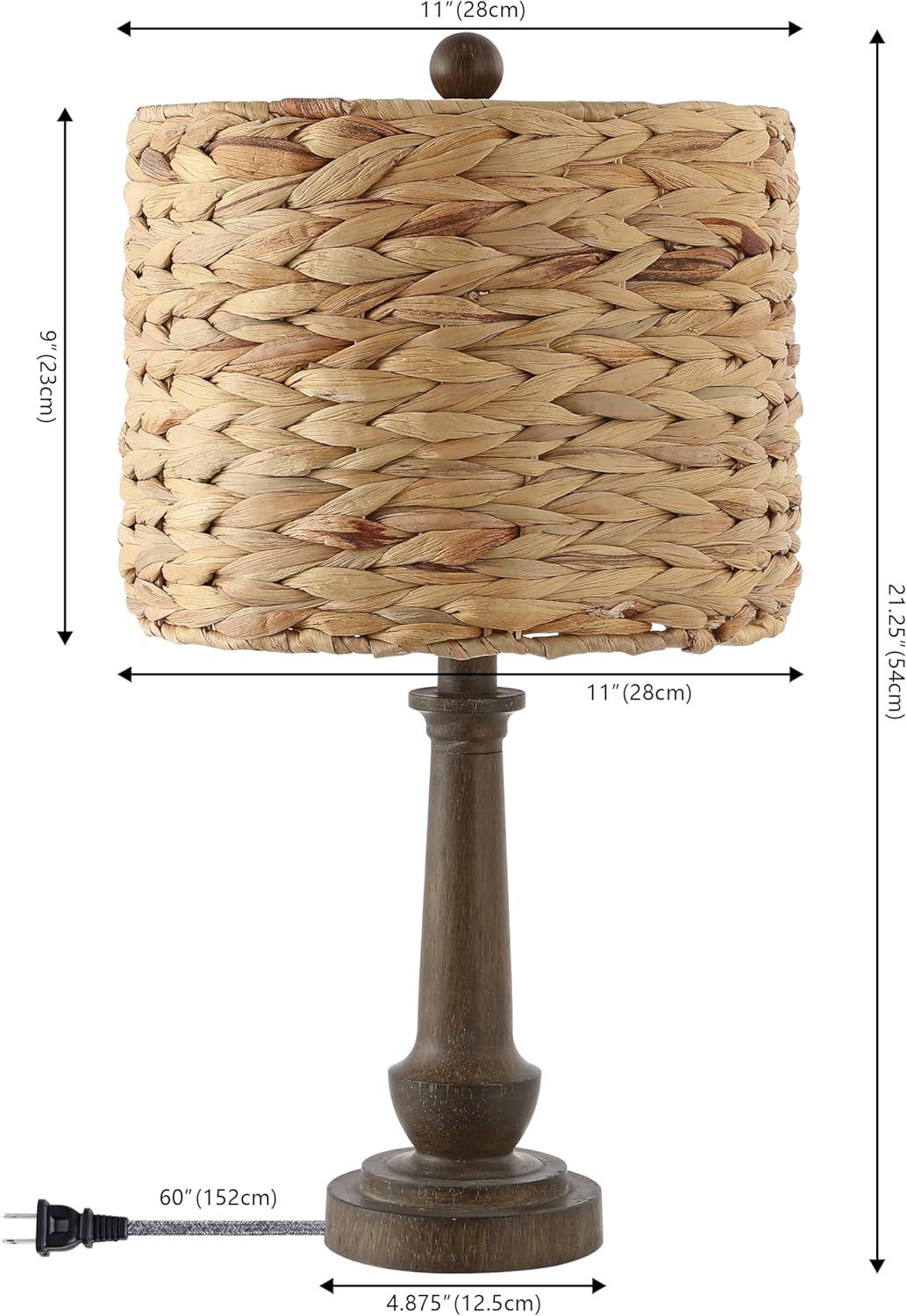 image:imageJONATHAN Y 2125 Brown Wood Finish Resin Table Lamp Set of 2 Rustic Farmhouse Handwoven Water Hyacinth Shade Bohemian Bedside Lamp for Living Room LED Bulbs Included JYL4052ASET2