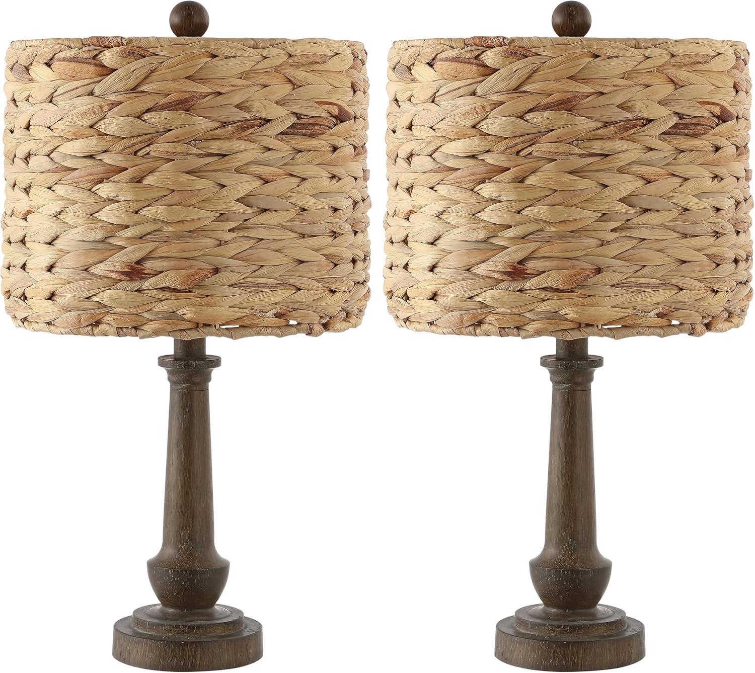 image:imageJONATHAN Y 2125 Brown Wood Finish Resin Table Lamp Set of 2 Rustic Farmhouse Handwoven Water Hyacinth Shade Bohemian Bedside Lamp for Living Room LED Bulbs Included JYL4052ASET2