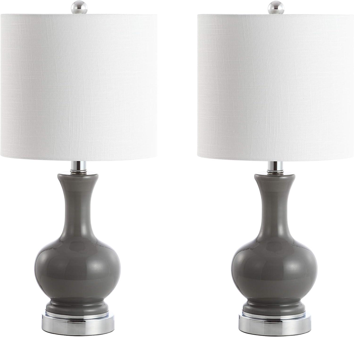 image:imageJONATHAN Y 22 Light CoralBrass Gold Modern Glass Table Lamp Set of 2 Brass Gold Bedside Lamp with White Linen Shade for Bedroom Living Room LED Bulbs Included JYL4033DSET2Gray Chrome