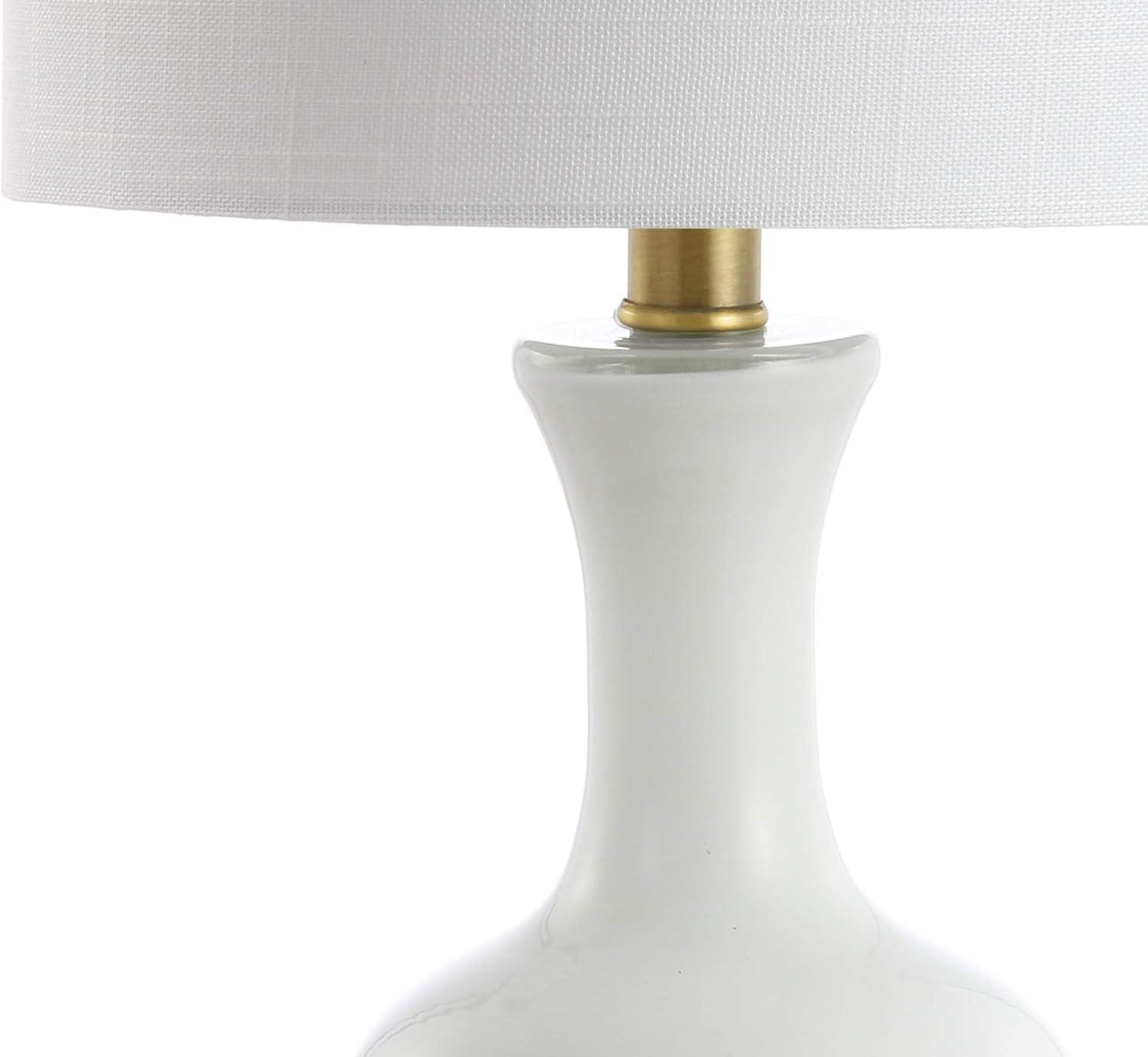 image:imageJONATHAN Y 22 Light CoralBrass Gold Modern Glass Table Lamp Set of 2 Brass Gold Bedside Lamp with White Linen Shade for Bedroom Living Room LED Bulbs Included JYL4033DSET2WhiteBrass Gold