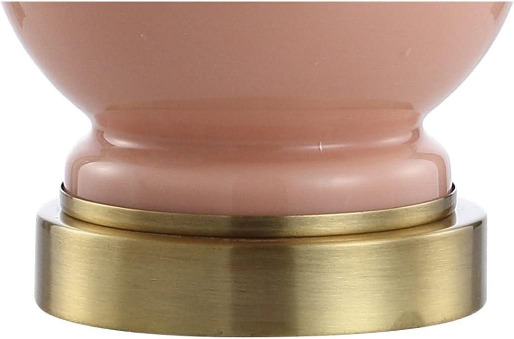 image:imageJONATHAN Y 22 Light CoralBrass Gold Modern Glass Table Lamp Set of 2 Brass Gold Bedside Lamp with White Linen Shade for Bedroom Living Room LED Bulbs Included JYL4033DSET2Light CoralBrass Gold