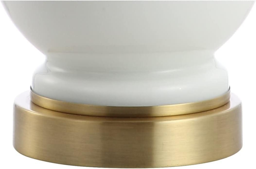 image:imageJONATHAN Y 22 Light CoralBrass Gold Modern Glass Table Lamp Set of 2 Brass Gold Bedside Lamp with White Linen Shade for Bedroom Living Room LED Bulbs Included JYL4033DSET2WhiteBrass Gold