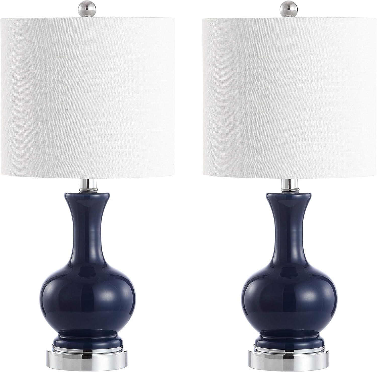 image:imageJONATHAN Y 22 Light CoralBrass Gold Modern Glass Table Lamp Set of 2 Brass Gold Bedside Lamp with White Linen Shade for Bedroom Living Room LED Bulbs Included JYL4033DSET2NavyChrome