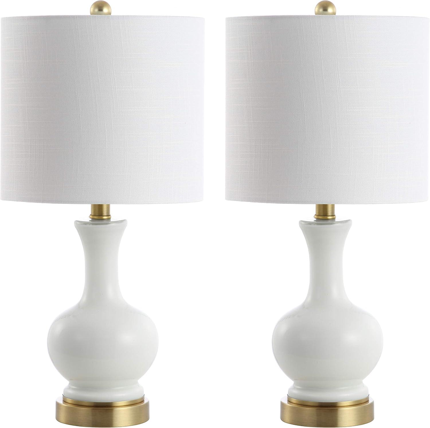 image:imageJONATHAN Y 22 Light CoralBrass Gold Modern Glass Table Lamp Set of 2 Brass Gold Bedside Lamp with White Linen Shade for Bedroom Living Room LED Bulbs Included JYL4033DSET2WhiteBrass Gold