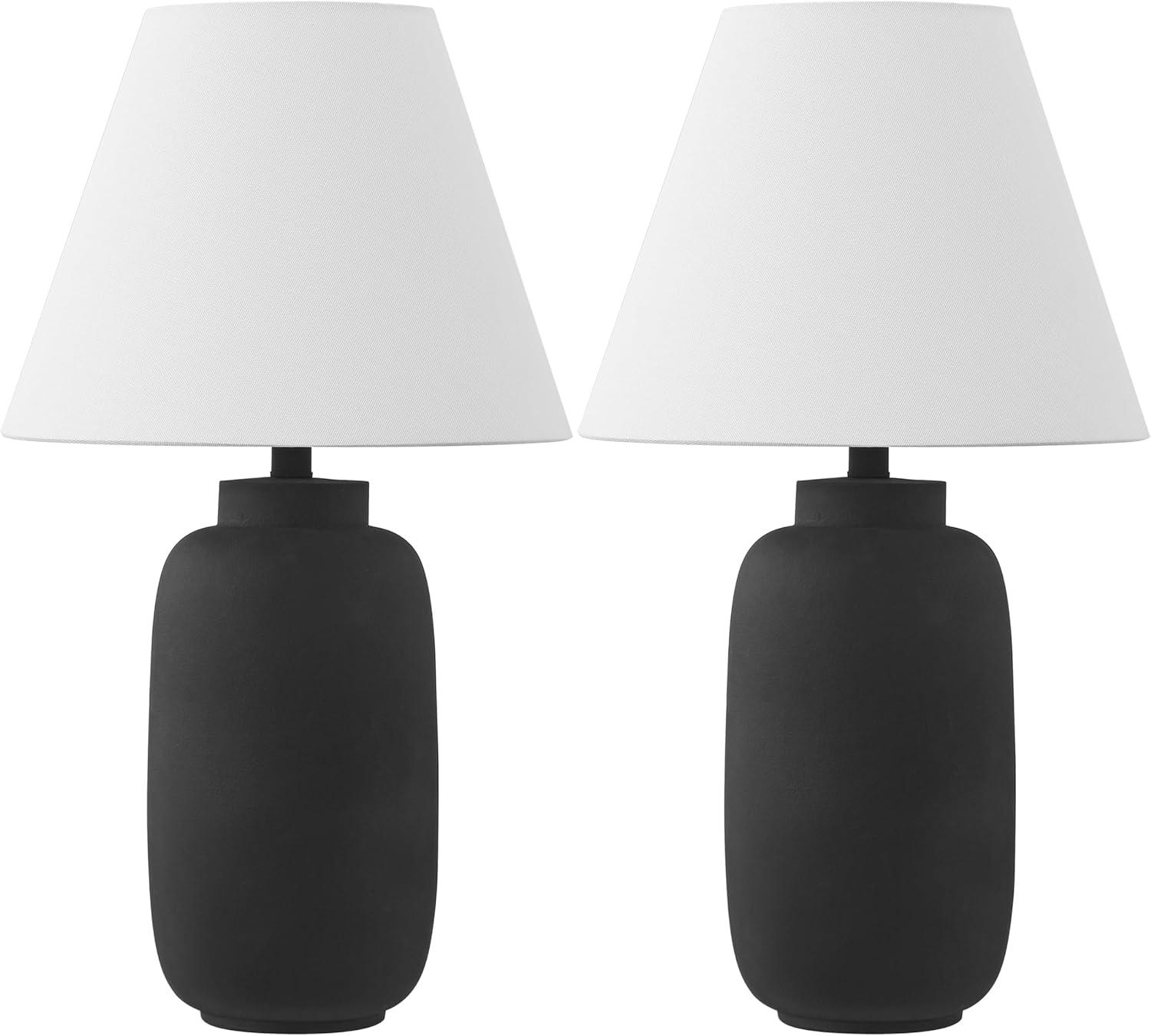 image:imageJONATHAN Y 245 Matte Black Modern Ginger Jar Table Lamp Set of 2 for Bedroom Farmhouse Scandinavian Lamps for Nightstand White Linen Shade LED Bulbs Included JYL5603ASET2Matte Black