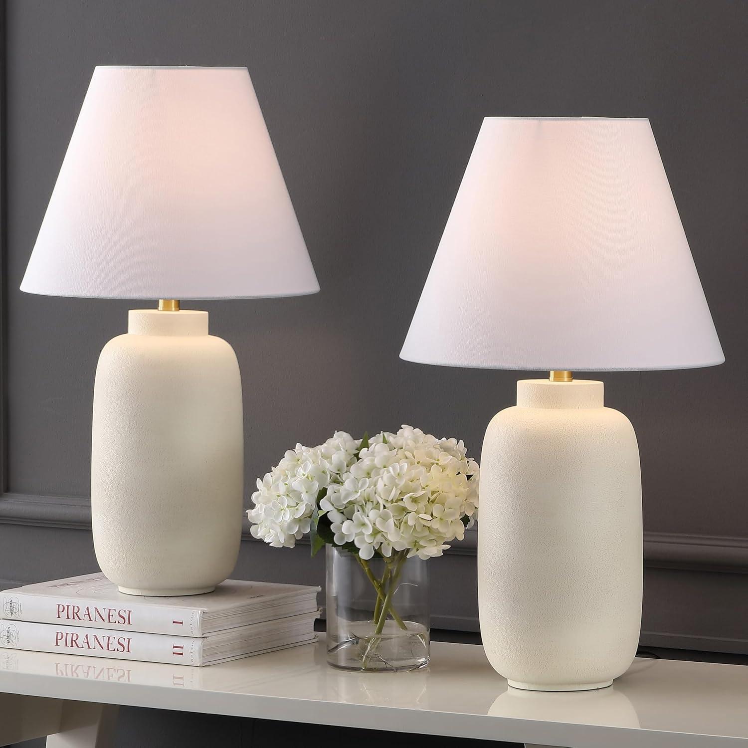 image:imageJONATHAN Y 245 Matte Black Modern Ginger Jar Table Lamp Set of 2 for Bedroom Farmhouse Scandinavian Lamps for Nightstand White Linen Shade LED Bulbs Included JYL5603ASET2Matte Cream