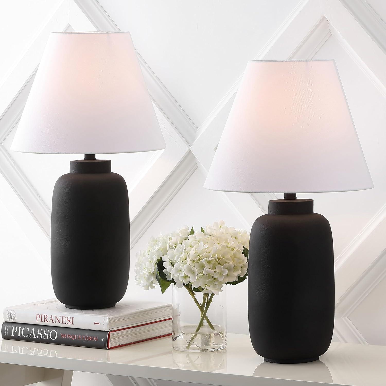 image:imageJONATHAN Y 245 Matte Black Modern Ginger Jar Table Lamp Set of 2 for Bedroom Farmhouse Scandinavian Lamps for Nightstand White Linen Shade LED Bulbs Included JYL5603ASET2Matte Black