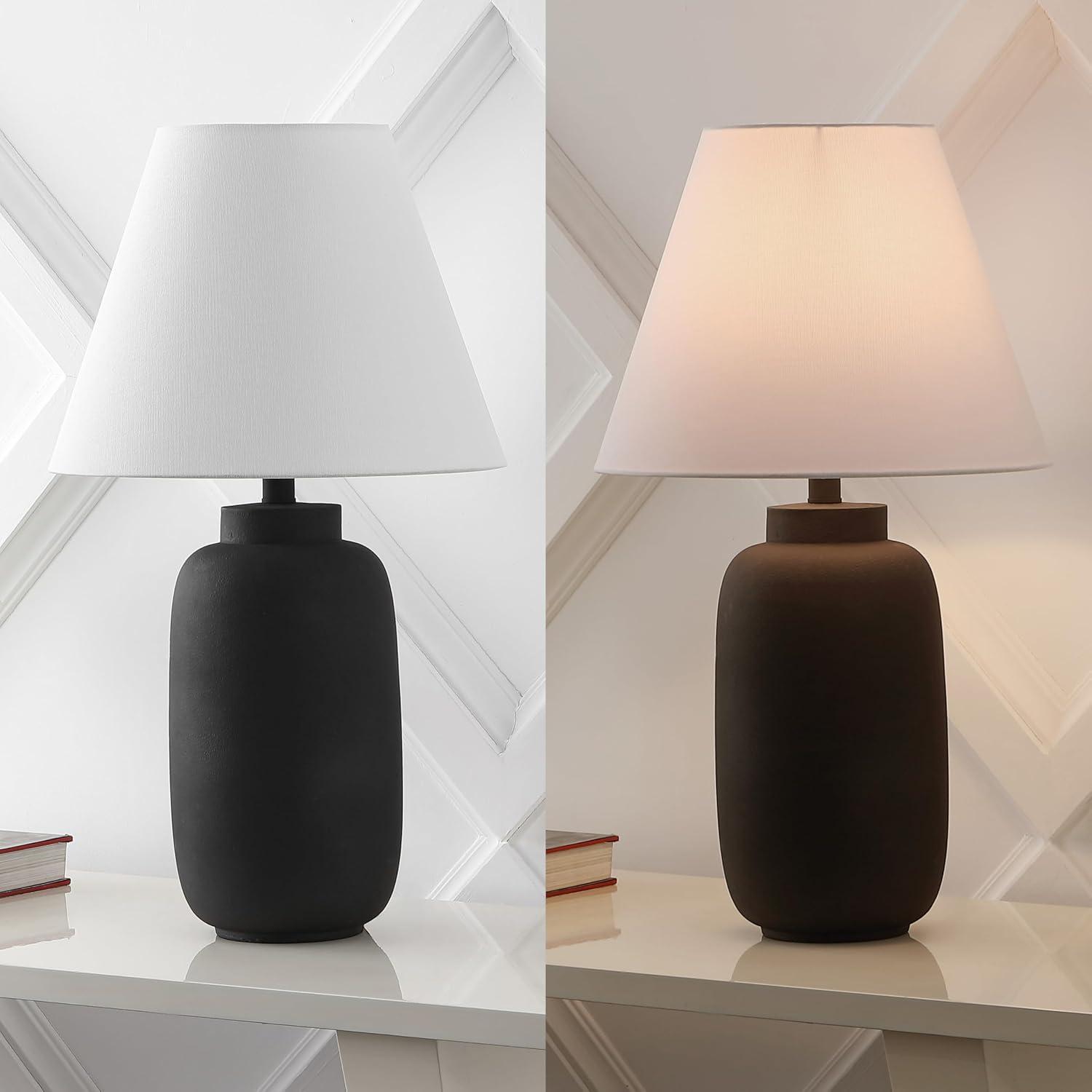 image:imageJONATHAN Y 245 Matte Black Modern Ginger Jar Table Lamp Set of 2 for Bedroom Farmhouse Scandinavian Lamps for Nightstand White Linen Shade LED Bulbs Included JYL5603ASET2Matte Black