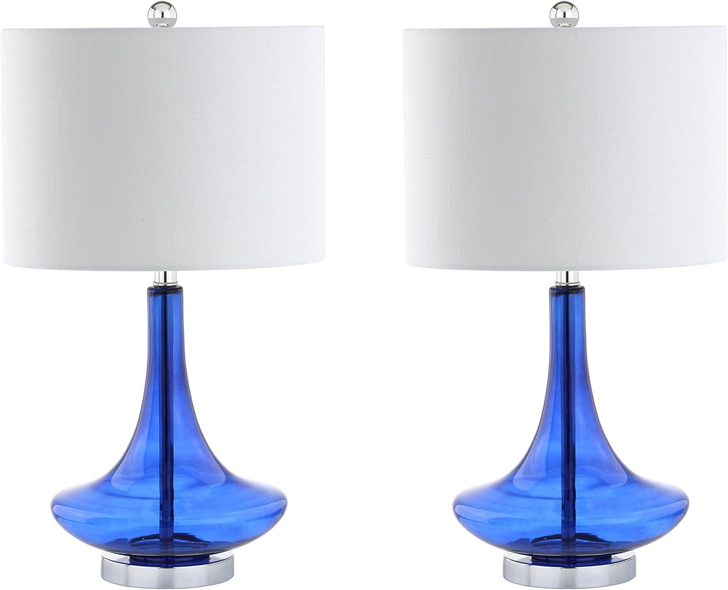 image:imageJONATHAN Y 255 AquaChrome Glass Teardrop Table Lamp Set of 2 for Bedroom Modern Bedside Lamps for Living Room White Linen Drum Shade LED Bulbs Included JYL1081BSET2Cobalt Blue