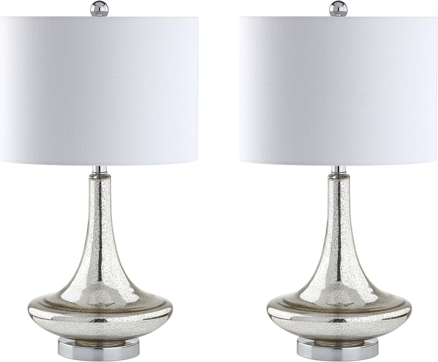 image:imageJONATHAN Y 255 AquaChrome Glass Teardrop Table Lamp Set of 2 for Bedroom Modern Bedside Lamps for Living Room White Linen Drum Shade LED Bulbs Included JYL1081BSET2Mercury Silver
