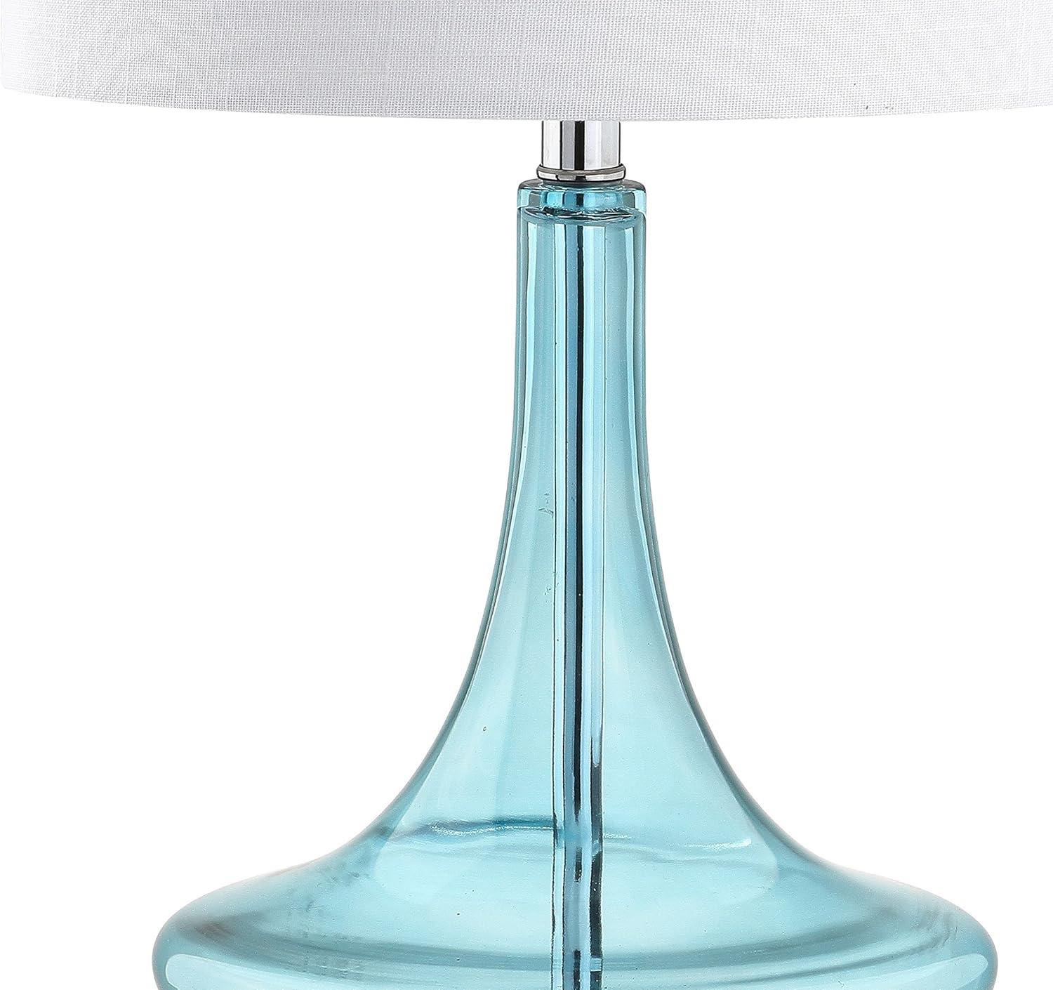 image:imageJONATHAN Y 255 AquaChrome Glass Teardrop Table Lamp Set of 2 for Bedroom Modern Bedside Lamps for Living Room White Linen Drum Shade LED Bulbs Included JYL1081BSET2Aqua