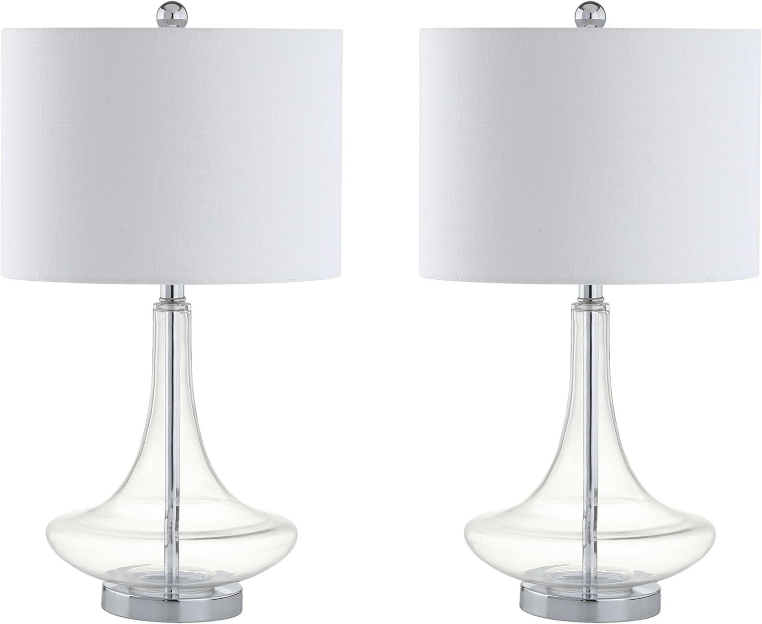 image:imageJONATHAN Y 255 AquaChrome Glass Teardrop Table Lamp Set of 2 for Bedroom Modern Bedside Lamps for Living Room White Linen Drum Shade LED Bulbs Included JYL1081BSET2Clear