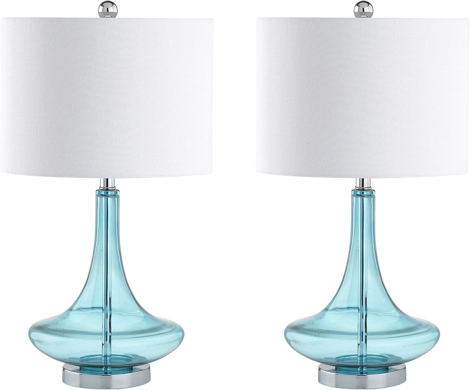 image:imageJONATHAN Y 255 AquaChrome Glass Teardrop Table Lamp Set of 2 for Bedroom Modern Bedside Lamps for Living Room White Linen Drum Shade LED Bulbs Included JYL1081BSET2Aqua