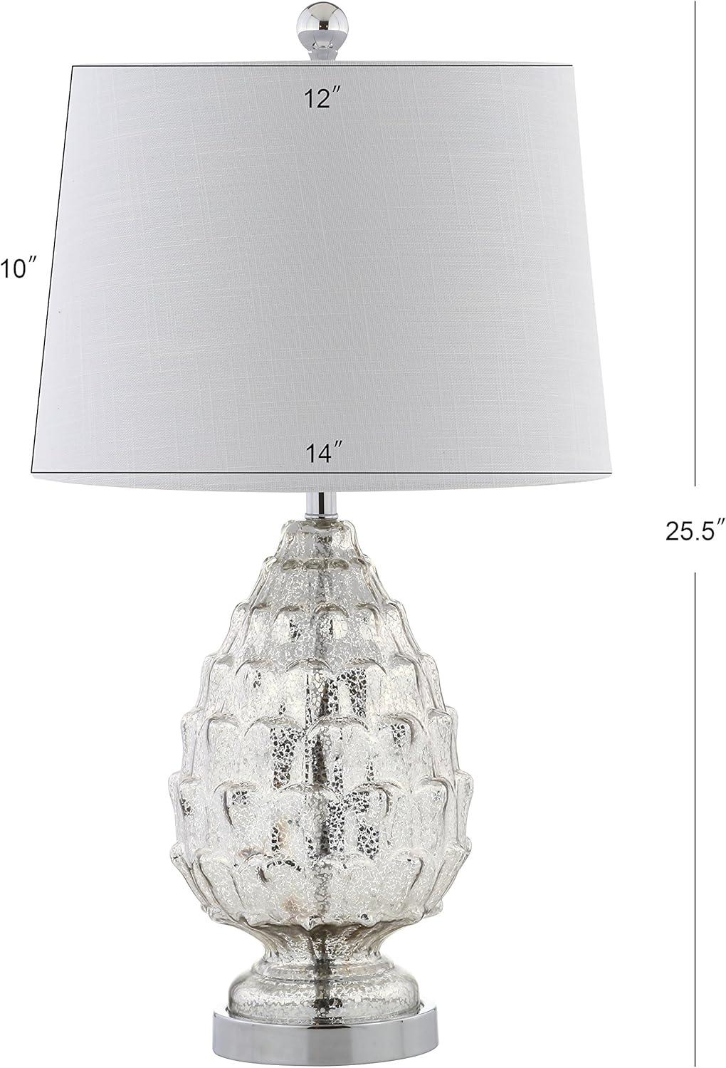 image:imageJONATHAN Y 255 Mercury Silver Artichoke Glass Table Lamp Set of 2 Traditional Transitional Textured Lamps for Living Room Bedroom White Linen Shade LED Bulbs Included JYL1076ASET2