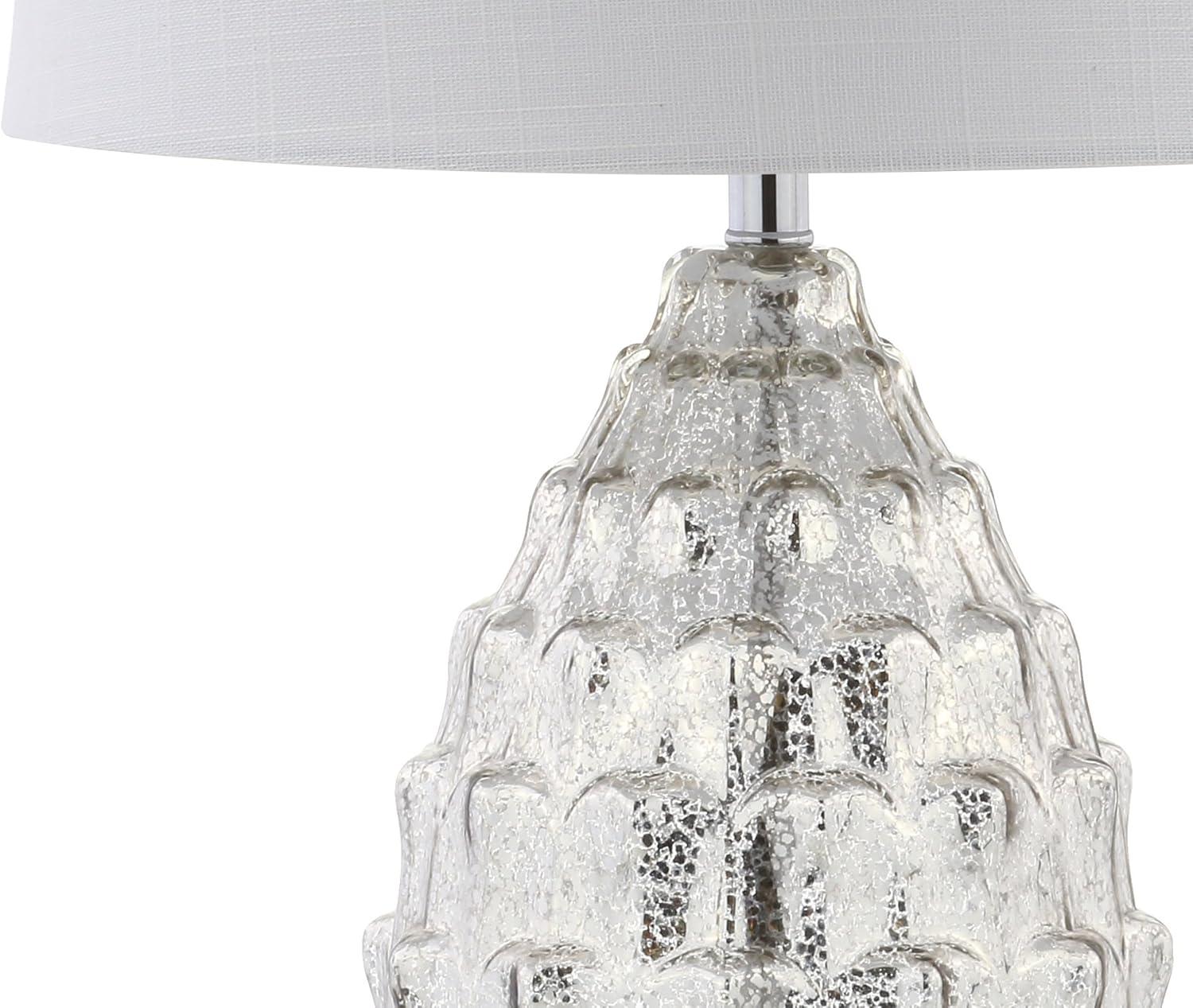 image:imageJONATHAN Y 255 Mercury Silver Artichoke Glass Table Lamp Set of 2 Traditional Transitional Textured Lamps for Living Room Bedroom White Linen Shade LED Bulbs Included JYL1076ASET2
