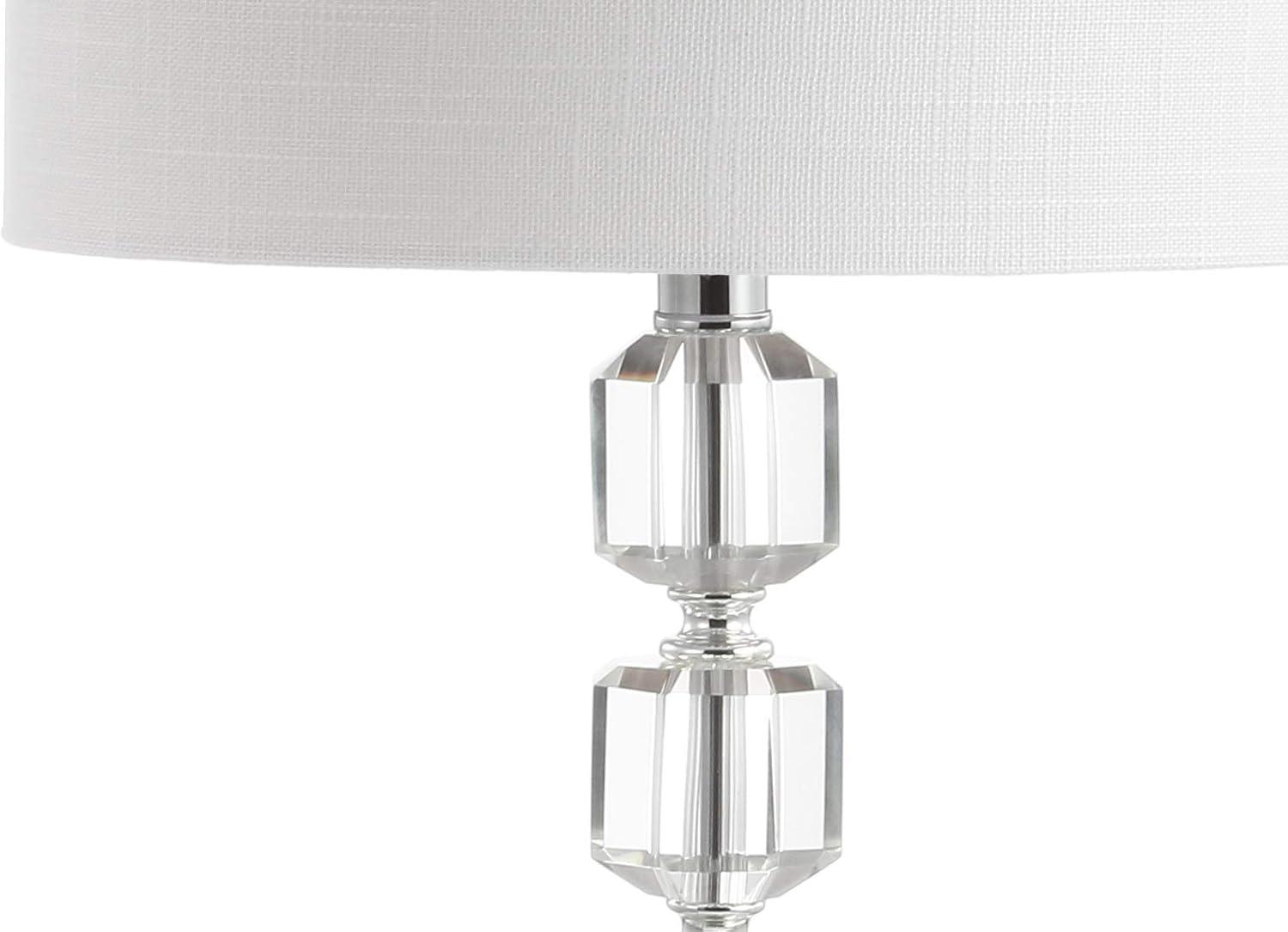 image:imageJONATHAN Y 275 Chrome Modern Stacked Crystal Table Lamp Set of 2 for Living Room Bedroom Glam Bedside Nightstand Lamps White Linen Shade LED Bulbs Included UL Listed JYL5053ASET2