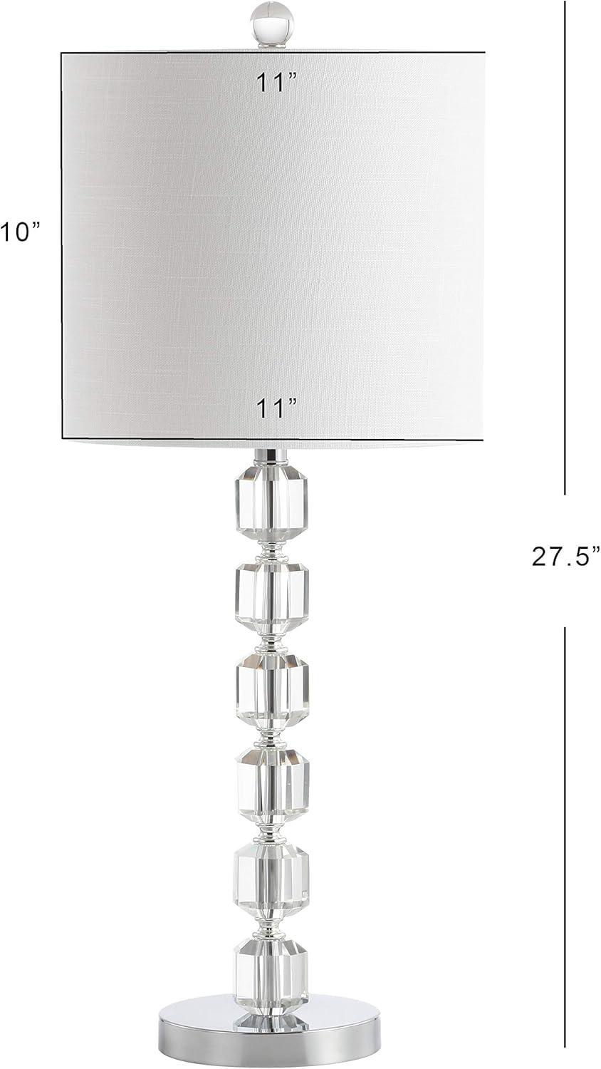 image:imageJONATHAN Y 275 Chrome Modern Stacked Crystal Table Lamp Set of 2 for Living Room Bedroom Glam Bedside Nightstand Lamps White Linen Shade LED Bulbs Included UL Listed JYL5053ASET2