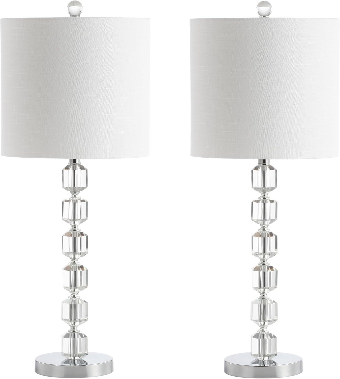 image:imageJONATHAN Y 275 Chrome Modern Stacked Crystal Table Lamp Set of 2 for Living Room Bedroom Glam Bedside Nightstand Lamps White Linen Shade LED Bulbs Included UL Listed JYL5053ASET2