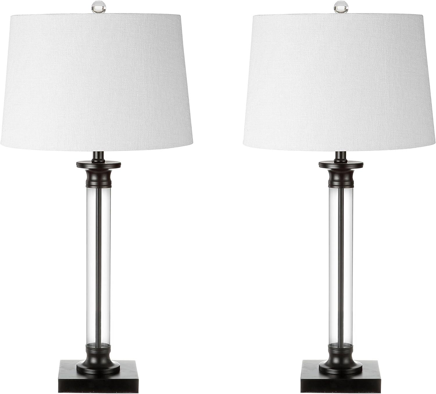 image:imageJONATHAN Y 30 BlackClear Glass and Metal Column Table Lamp Set of 2 for Living Room Bedroom Traditional Iron Base with White Linen Drum Shade LED Bulbs Included JYL1008ASET2