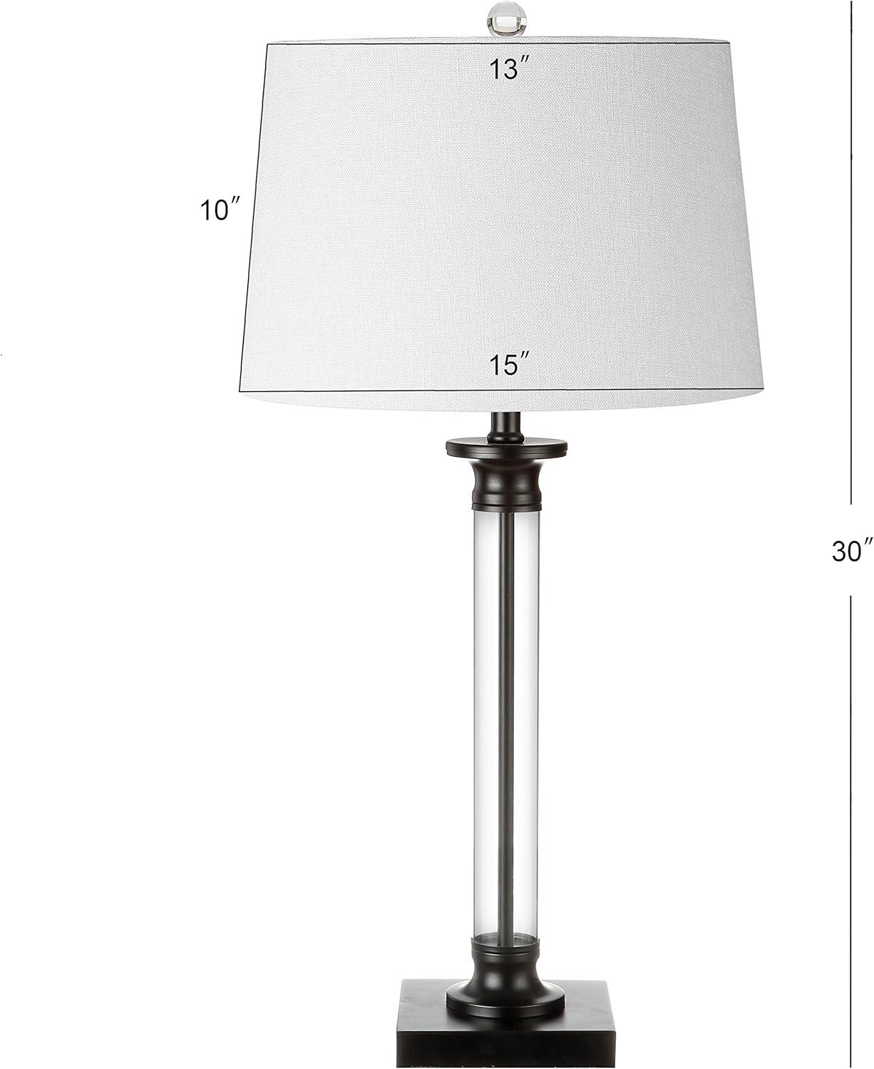 image:imageJONATHAN Y 30 BlackClear Glass and Metal Column Table Lamp Set of 2 for Living Room Bedroom Traditional Iron Base with White Linen Drum Shade LED Bulbs Included JYL1008ASET2