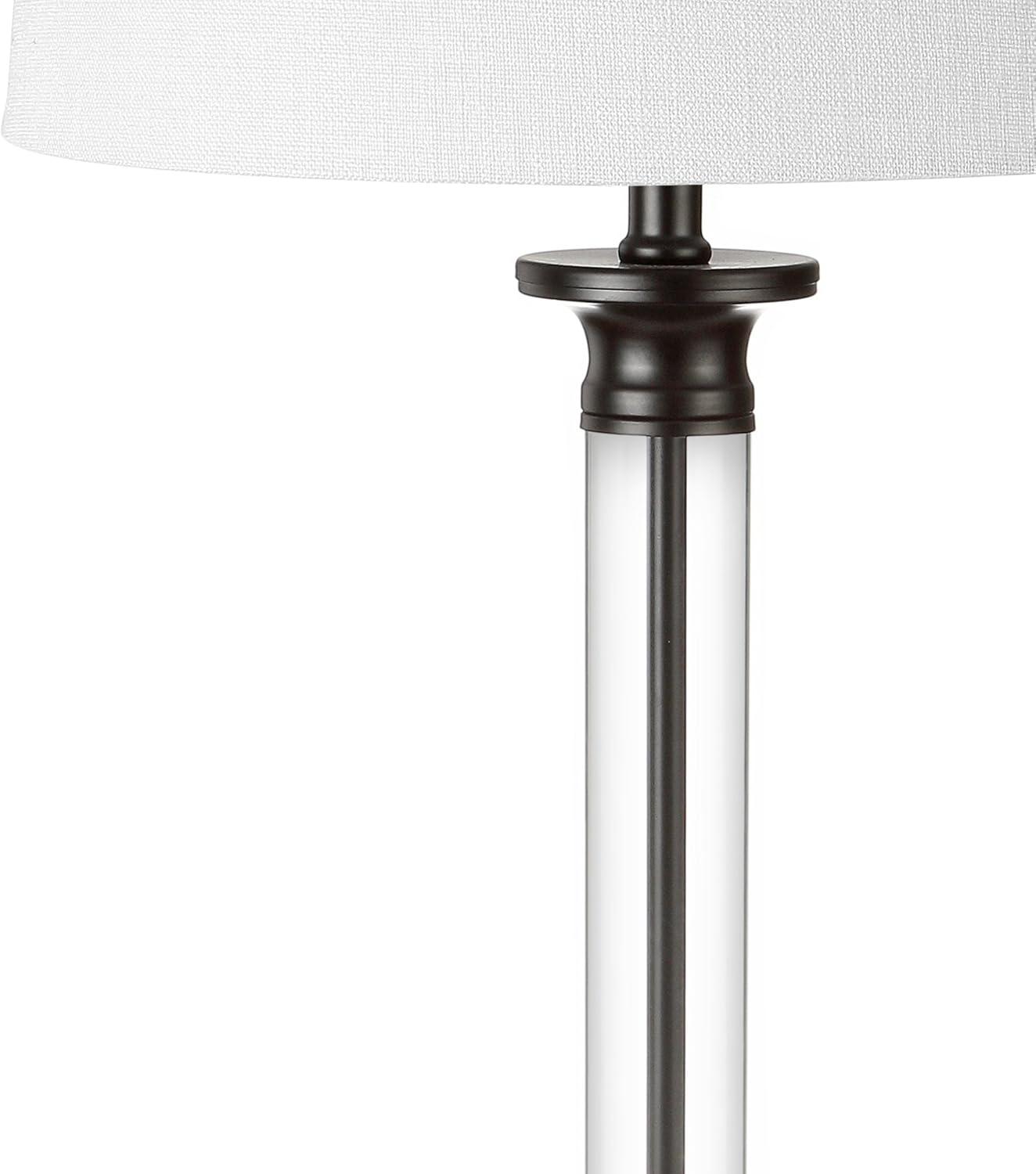 image:imageJONATHAN Y 30 BlackClear Glass and Metal Column Table Lamp Set of 2 for Living Room Bedroom Traditional Iron Base with White Linen Drum Shade LED Bulbs Included JYL1008ASET2