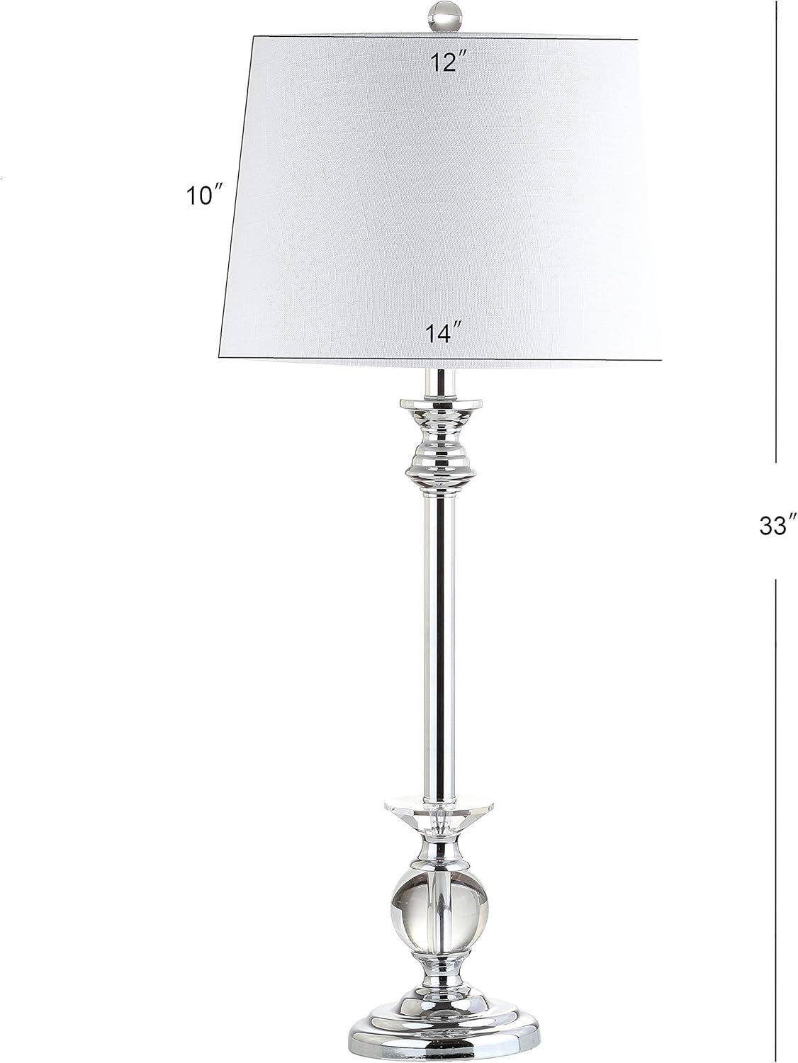 image:imageJONATHAN Y 33 Crystal and Chrome LED Table Lamp Set of 2 Contemporary Clear Metal Lamps for Living Room Bedroom White Linen Drum Shade LED Bulbs Included UL Listed JYL2056ASET2