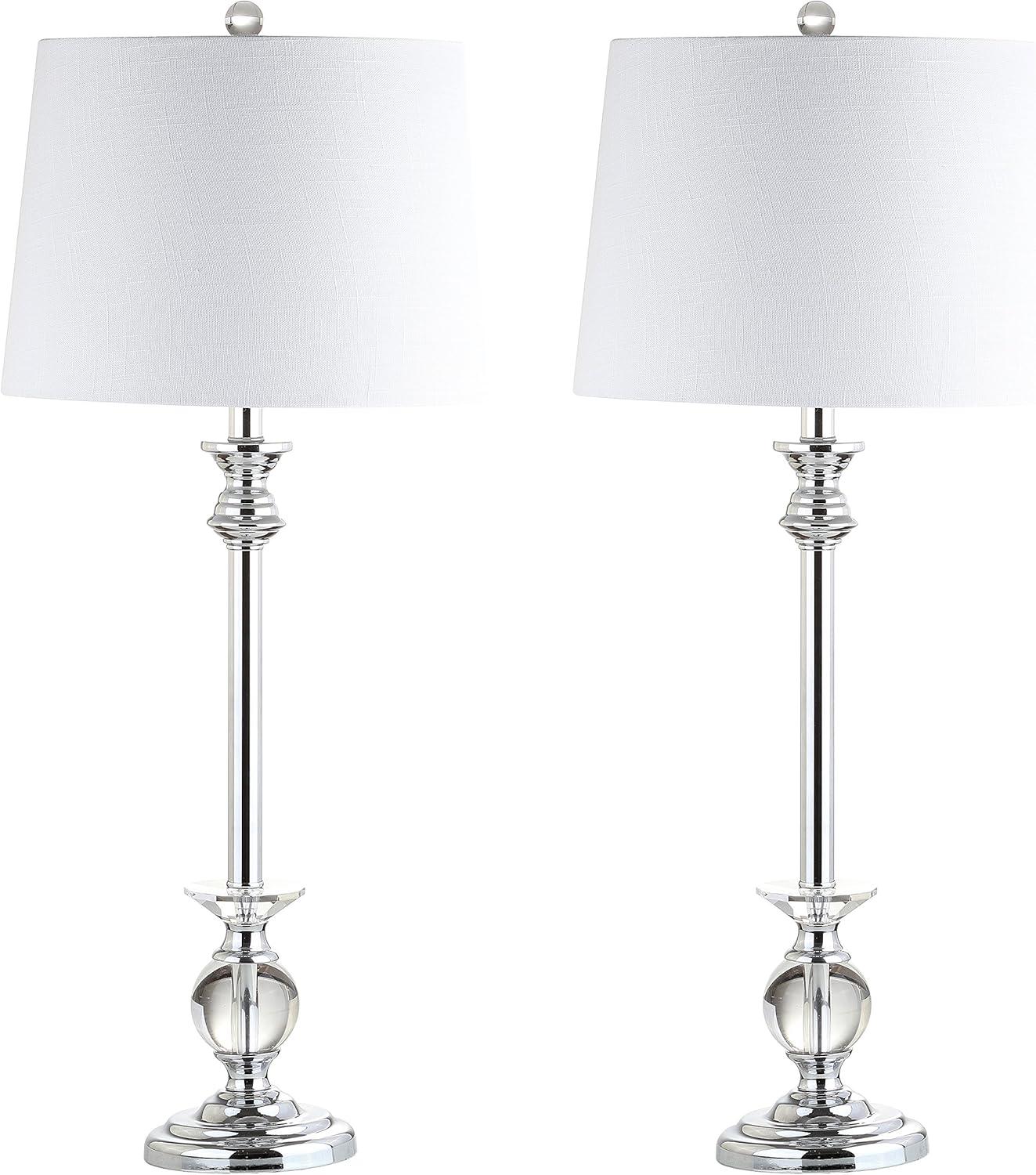 image:imageJONATHAN Y 33 Crystal and Chrome LED Table Lamp Set of 2 Contemporary Clear Metal Lamps for Living Room Bedroom White Linen Drum Shade LED Bulbs Included UL Listed JYL2056ASET2