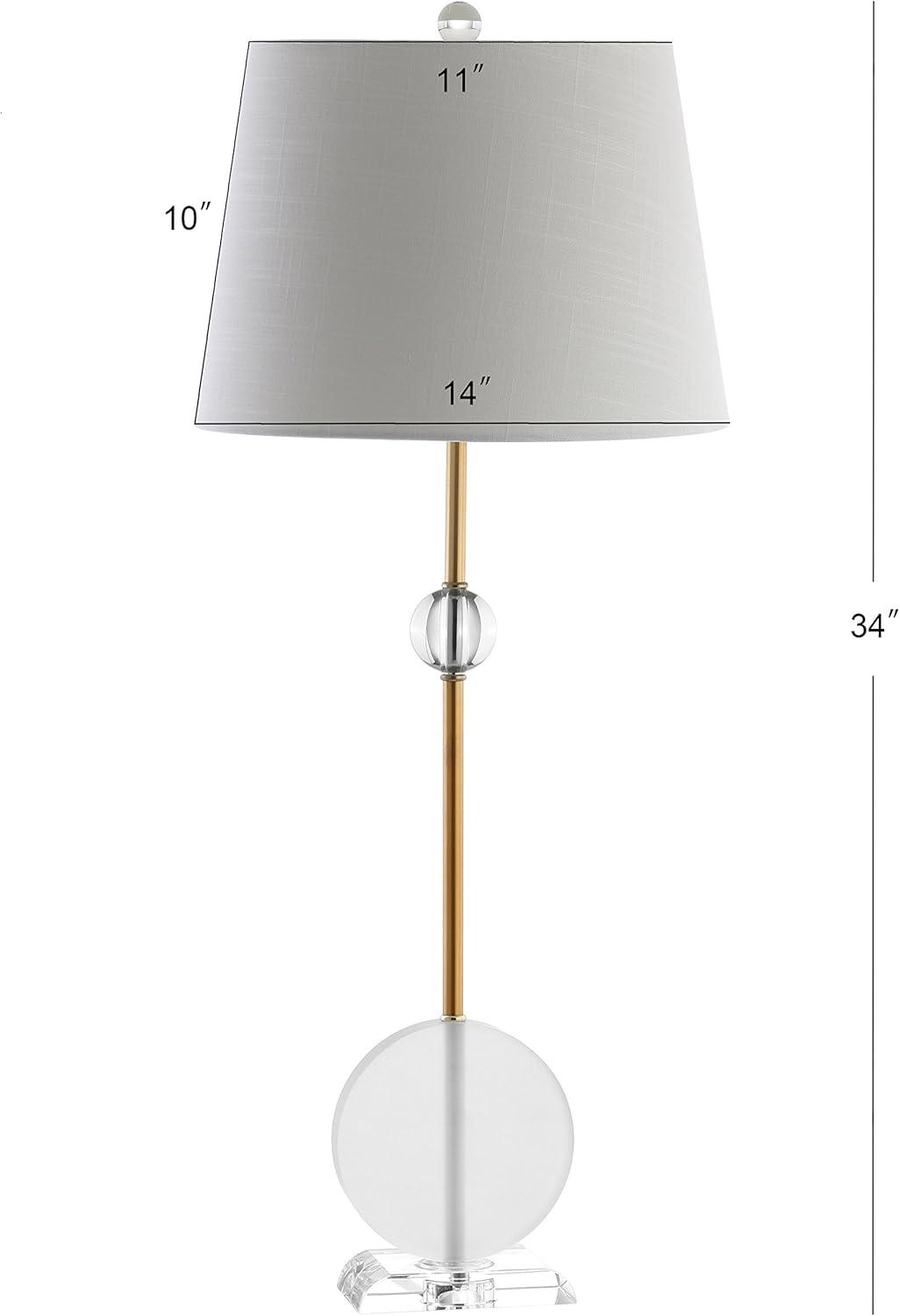 image:imageJONATHAN Y 34 Brass Gold Crystal LED Table Lamp Set of 2 for Living Room Modern Glam Geometric Nightstand Lamps for Bedroom White Linen Drum Shade LED Bulbs Included JYL5029ASET2