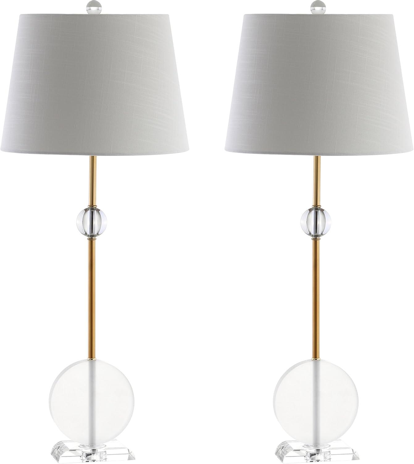 image:imageJONATHAN Y 34 Brass Gold Crystal LED Table Lamp Set of 2 for Living Room Modern Glam Geometric Nightstand Lamps for Bedroom White Linen Drum Shade LED Bulbs Included JYL5029ASET2
