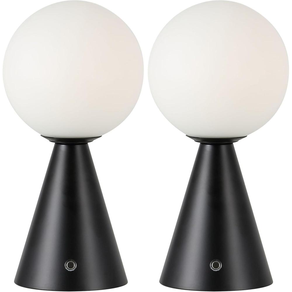 image:imageJONATHAN Y 1175 Yellow Macie Modern Globe Cordless Table Lamp Set of 2 Rechargeable Dimmable Integrated LED Touch Sensor Bedside Lamp White Frosted Glass Shade JYL7159ASET2Black