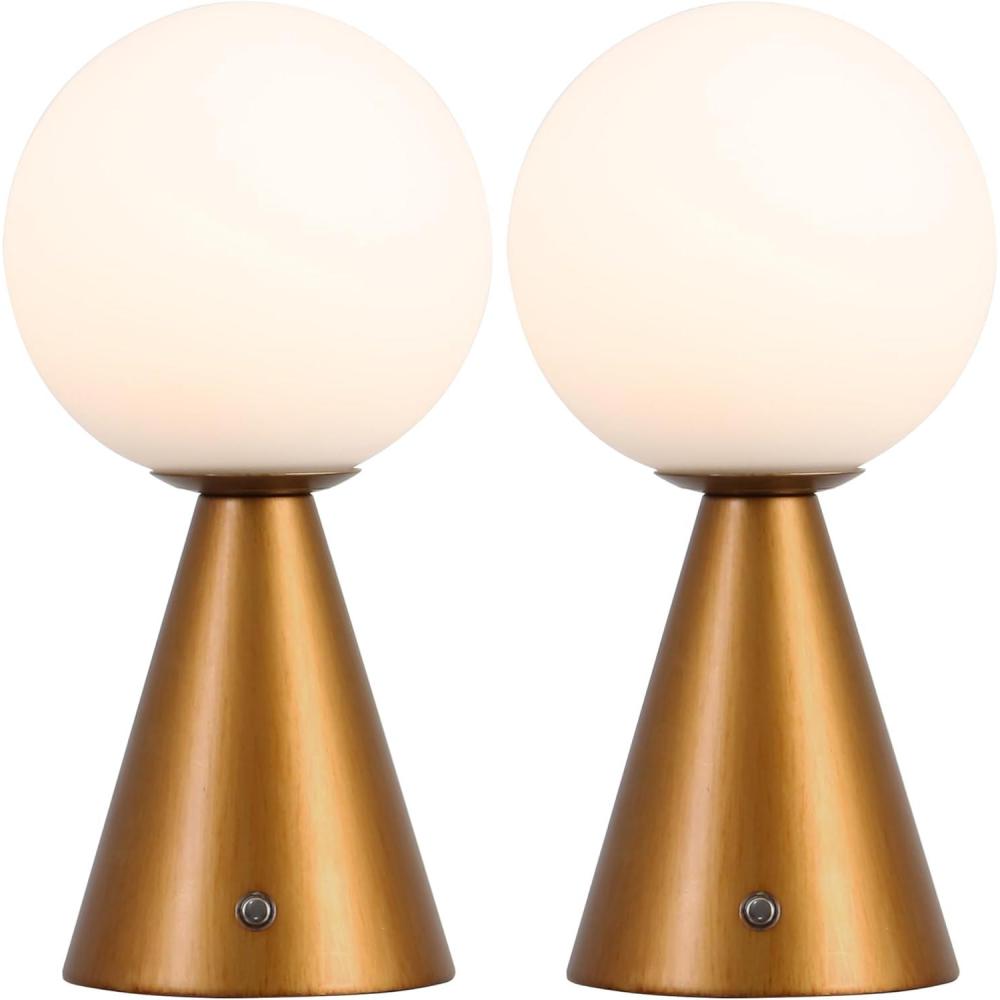 image:imageJONATHAN Y 1175 Yellow Macie Modern Globe Cordless Table Lamp Set of 2 Rechargeable Dimmable Integrated LED Touch Sensor Bedside Lamp White Frosted Glass Shade JYL7159ASET2Antique Gold