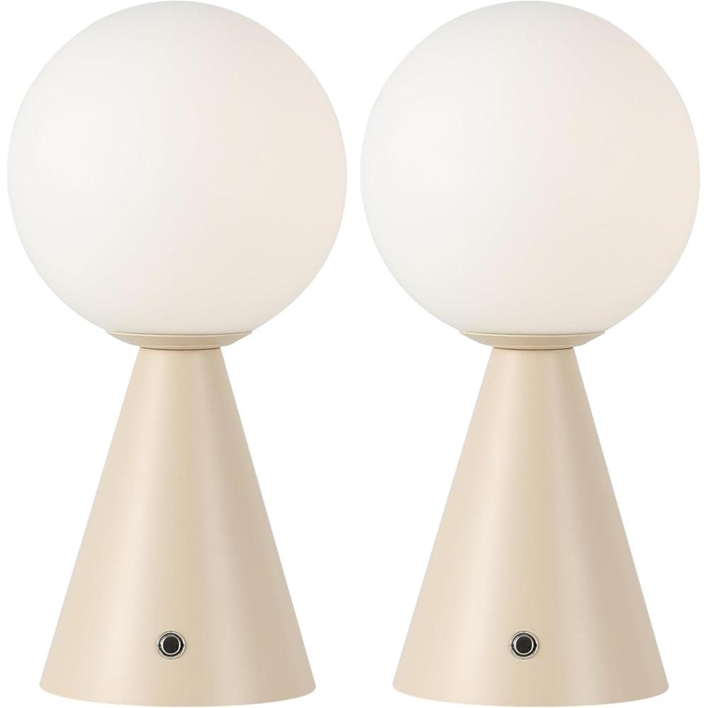 image:imageJONATHAN Y 1175 Yellow Macie Modern Globe Cordless Table Lamp Set of 2 Rechargeable Dimmable Integrated LED Touch Sensor Bedside Lamp White Frosted Glass Shade JYL7159ASET2Almond