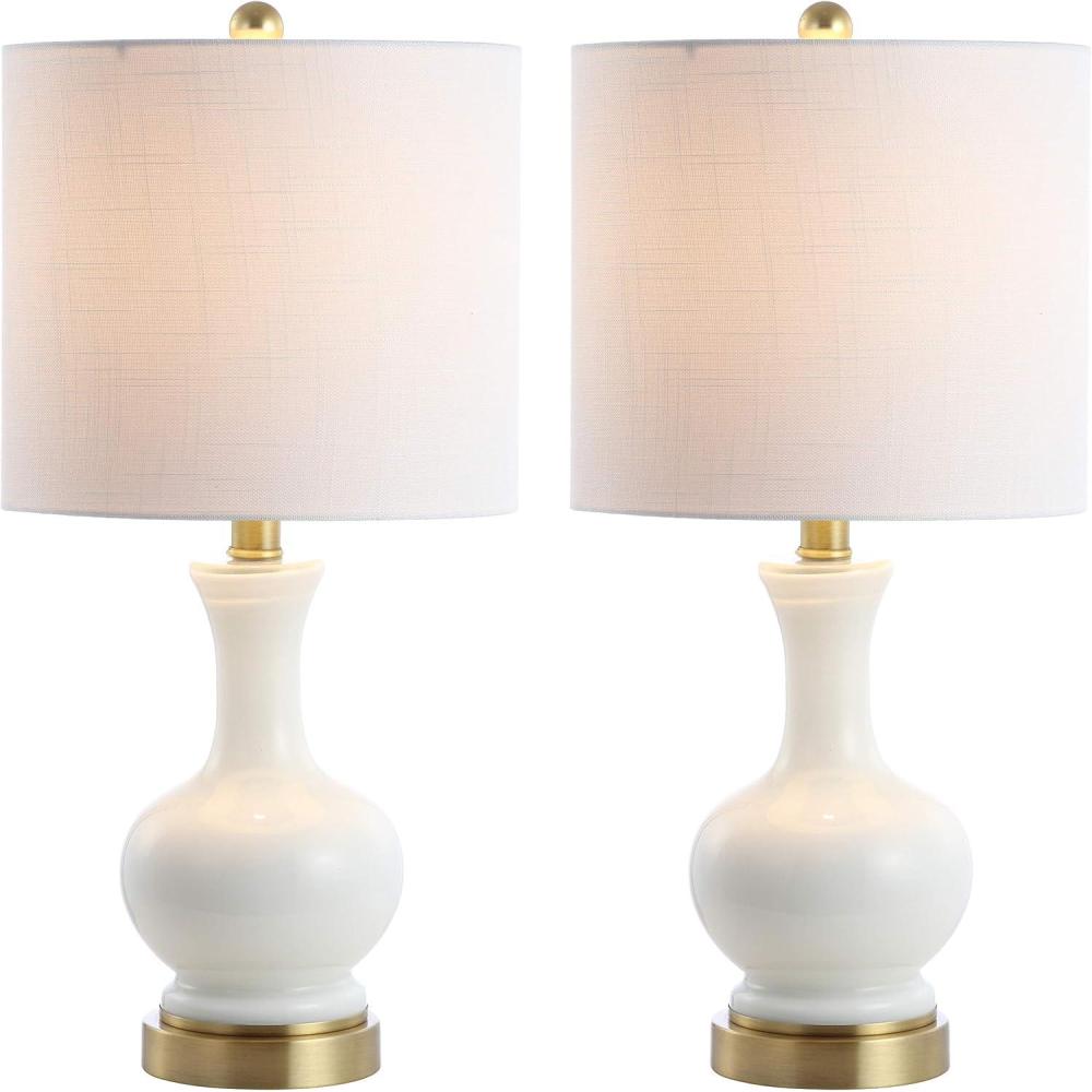 image:imageJONATHAN Y 22 Light CoralBrass Gold Modern Glass Table Lamp Set of 2 Brass Gold Bedside Lamp with White Linen Shade for Bedroom Living Room LED Bulbs Included JYL4033DSET2WhiteBrass Gold
